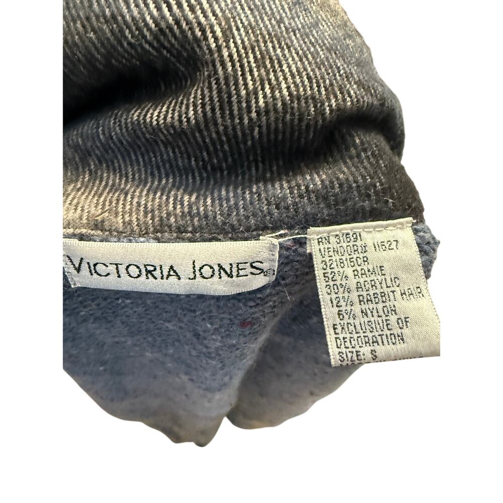 VTG Christmas Sweater Vest Womens SZ S VICTORIA JONES Embroidered UGLY Zip Blue - Picture 2 of 7